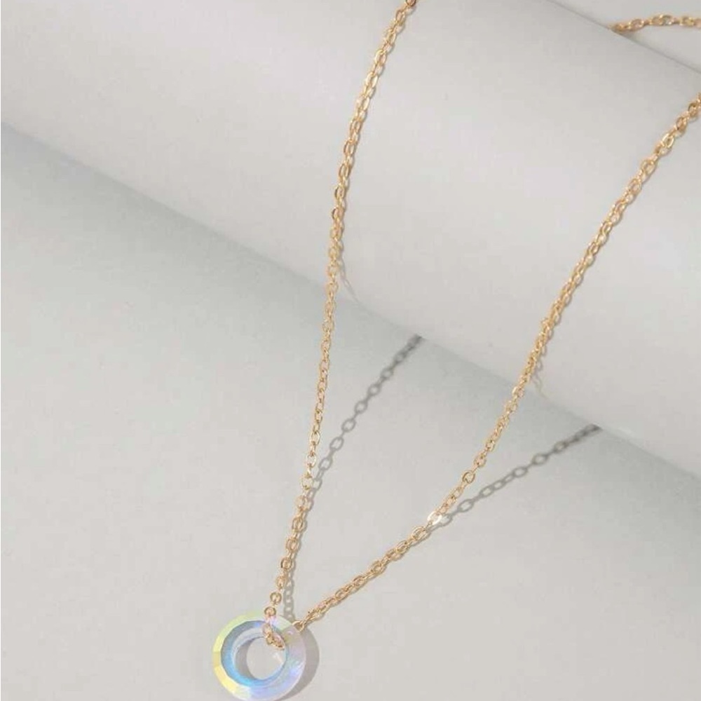 Iridescent Halo Glow Circle Pendant Necklace